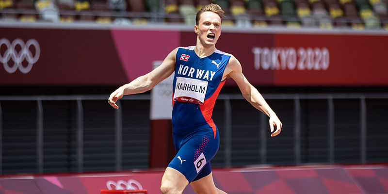 Karsten Warholm at 400H finish. 