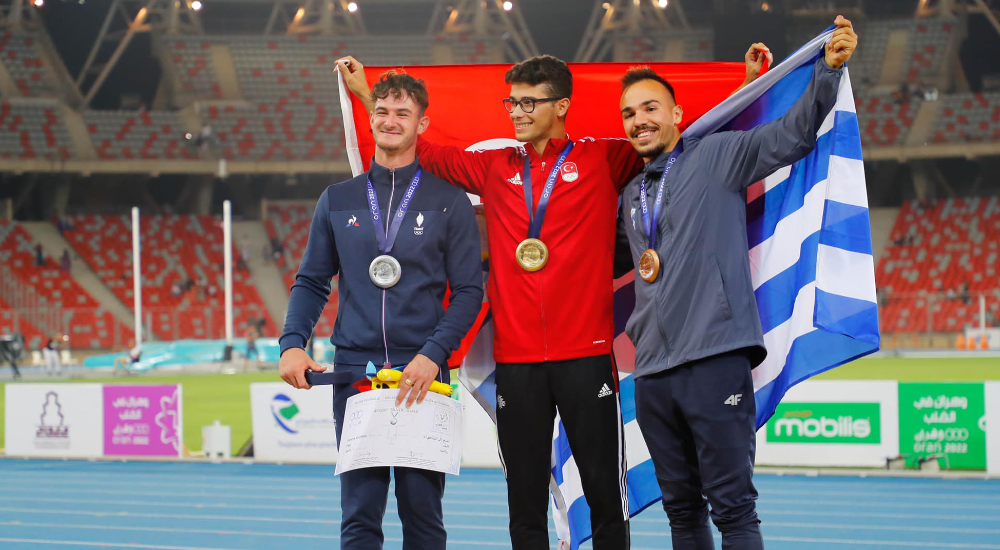 Men's pole vault podium.